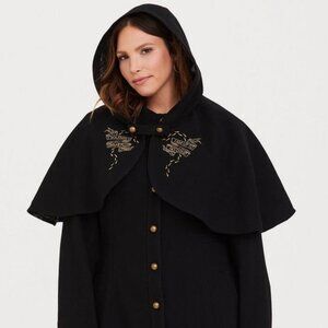 Torrid Harry Potter Black & Gold Embroidered Capelet Coat, Size 1 (XL)